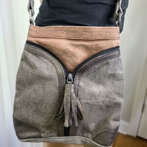 Mona B Crossbody Gray & Brown With Tassel